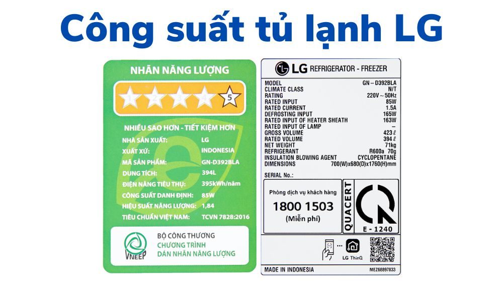Thắc mắc: Công suất tiêu thụ điện của tủ lạnh LG bao nhiêu?